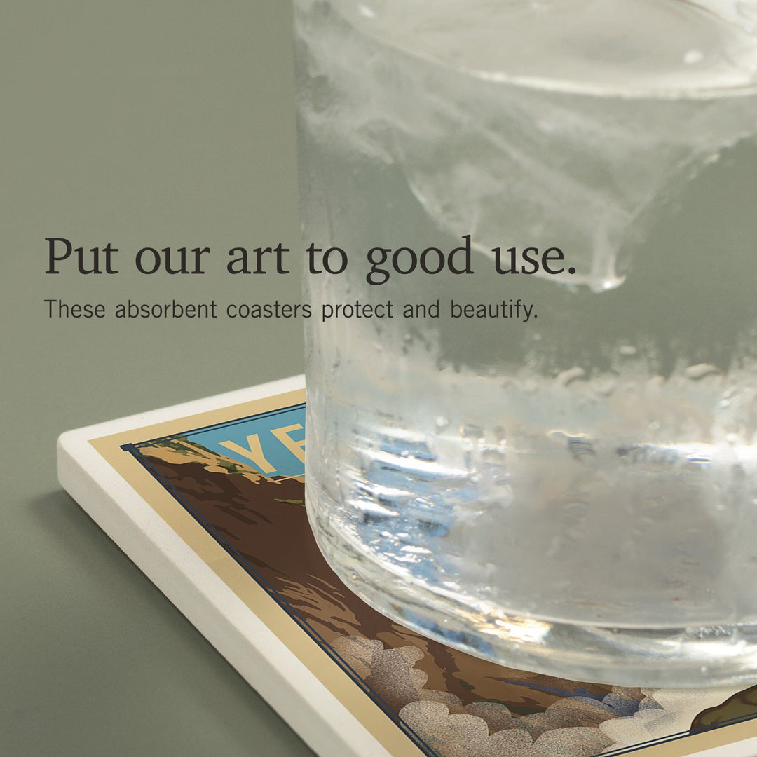 Yellowstone National Park, Wyoming, Tower Falls, Lithograph National Park Series, Coasters Coasters Lantern Press