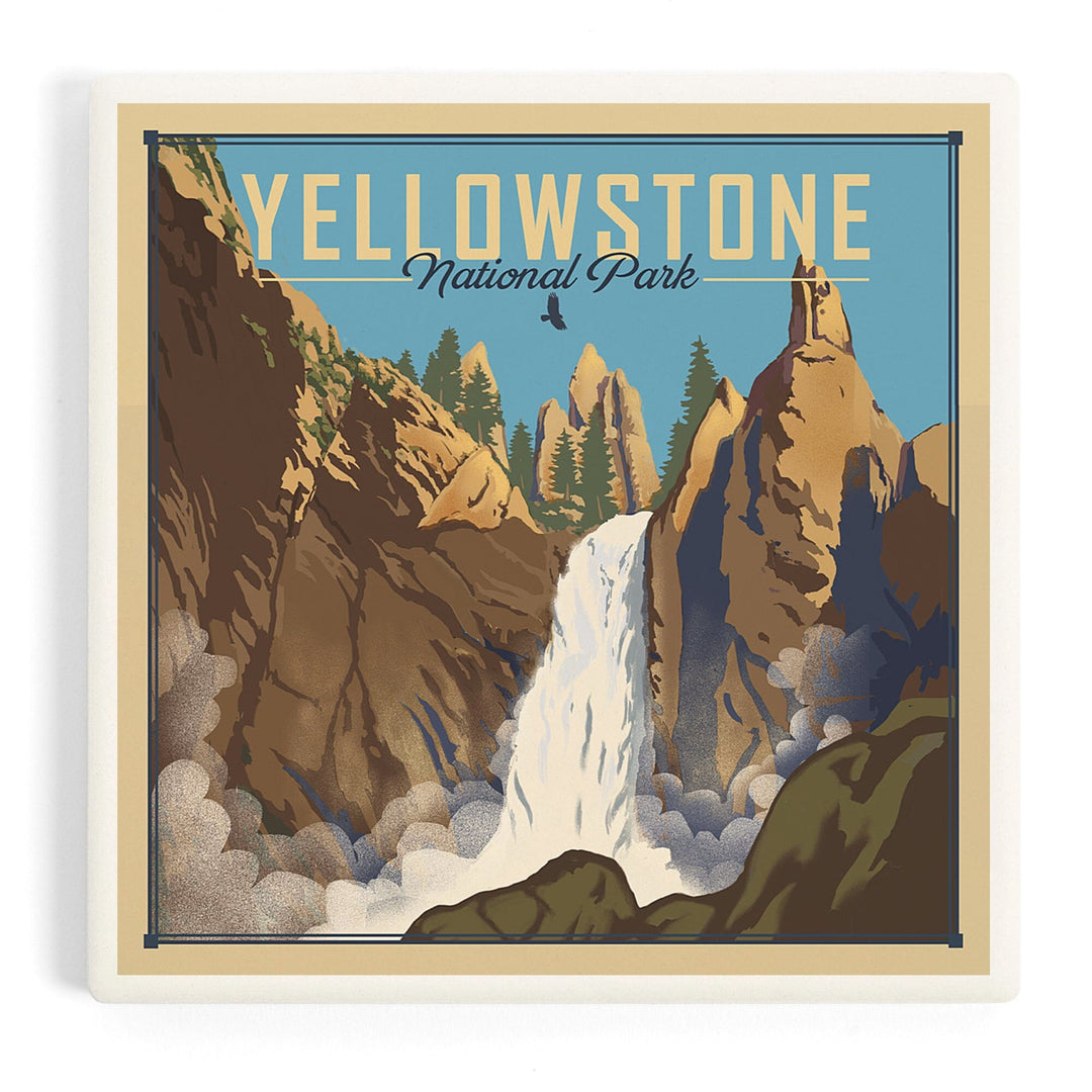 Yellowstone National Park, Wyoming, Tower Falls, Lithograph National Park Series, Coasters Coasters Lantern Press
