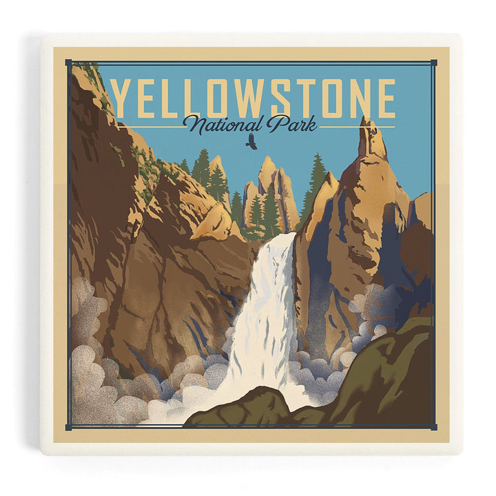 Yellowstone National Park, Wyoming, Tower Falls, Lithograph National Park Series, Coasters Coasters Lantern Press