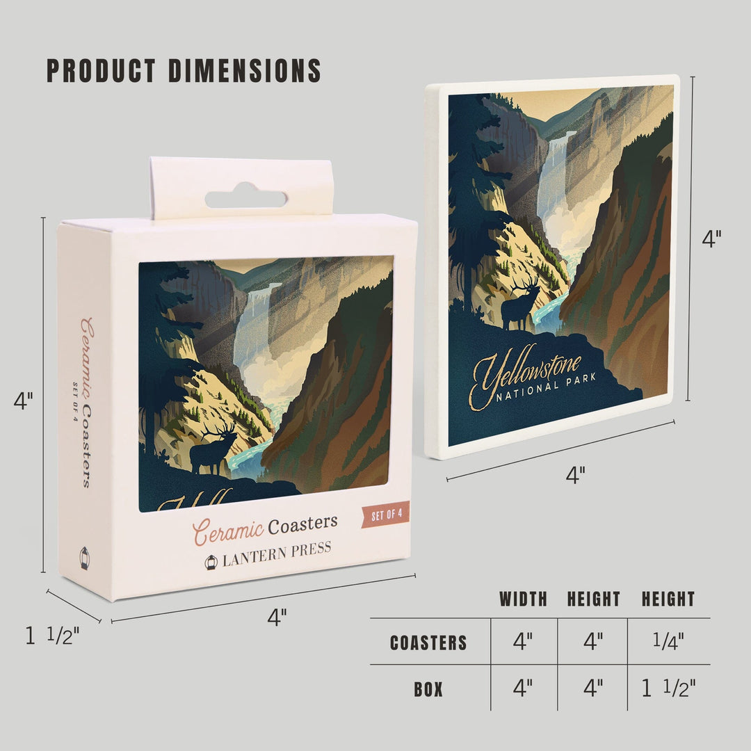 Yellowstone National Park, Wyoming, Yellowstone Falls, Lithograph, Coasters Coasters Lantern Press