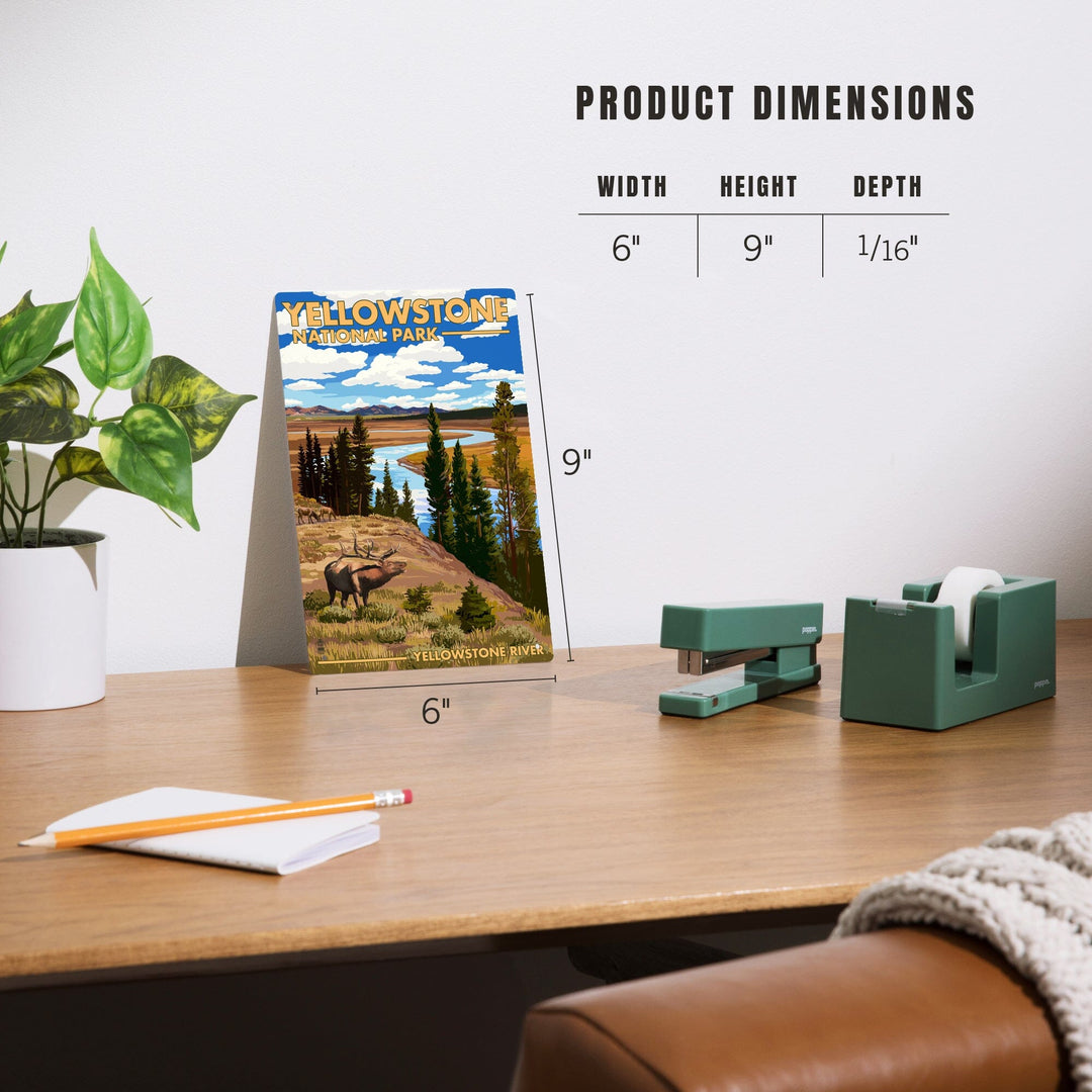 Yellowstone National Park, Wyoming, Yellowstone River and Elk, Metal Signs Metal Lantern Press