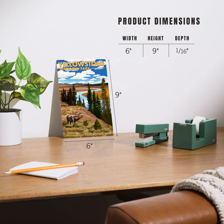 Yellowstone National Park, Wyoming, Yellowstone River and Elk, Metal Signs Metal Lantern Press