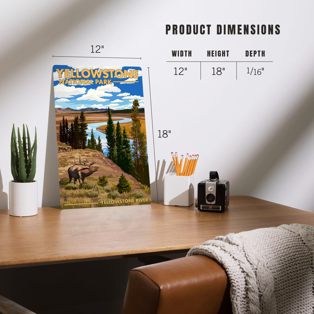 Yellowstone National Park, Wyoming, Yellowstone River and Elk, Metal Signs Metal Lantern Press