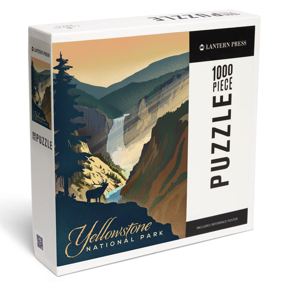 Yellowstone National Park, Yellowstone Falls, Lithograph, Jigsaw Puzzle Puzzle Lantern Press