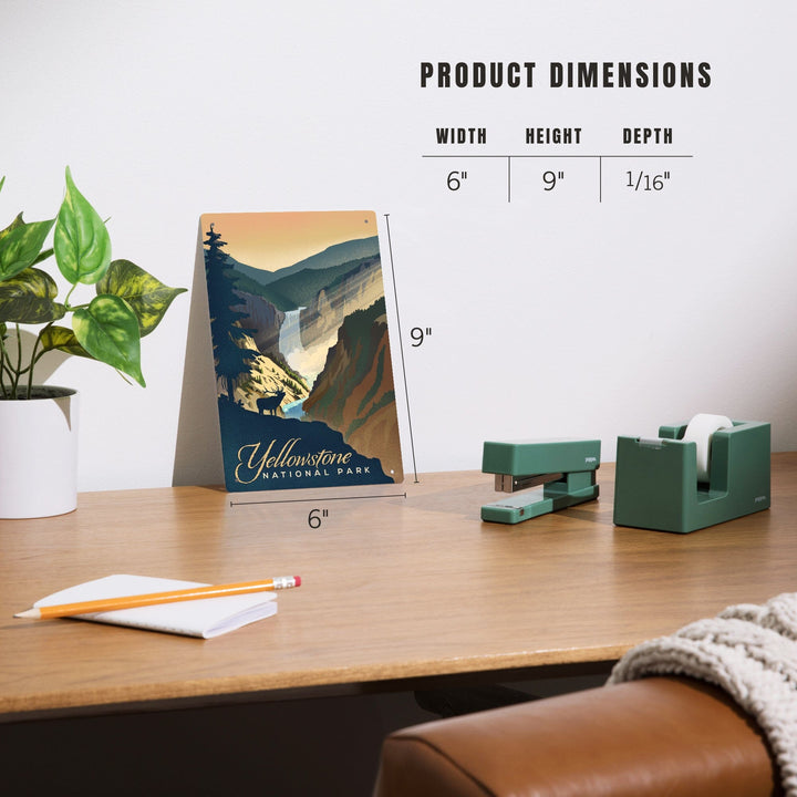 Yellowstone National Park, Yellowstone Falls, Lithograph, Metal Signs Metal Lantern Press