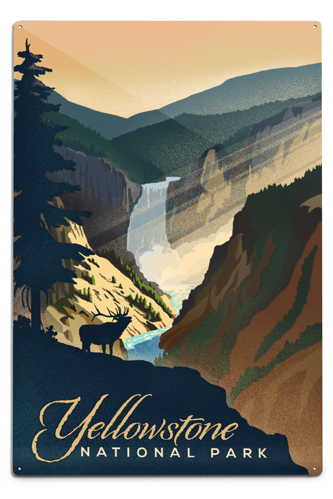 Yellowstone National Park, Yellowstone Falls, Lithograph, Metal Signs Metal Lantern Press 12x18 Metal Sign