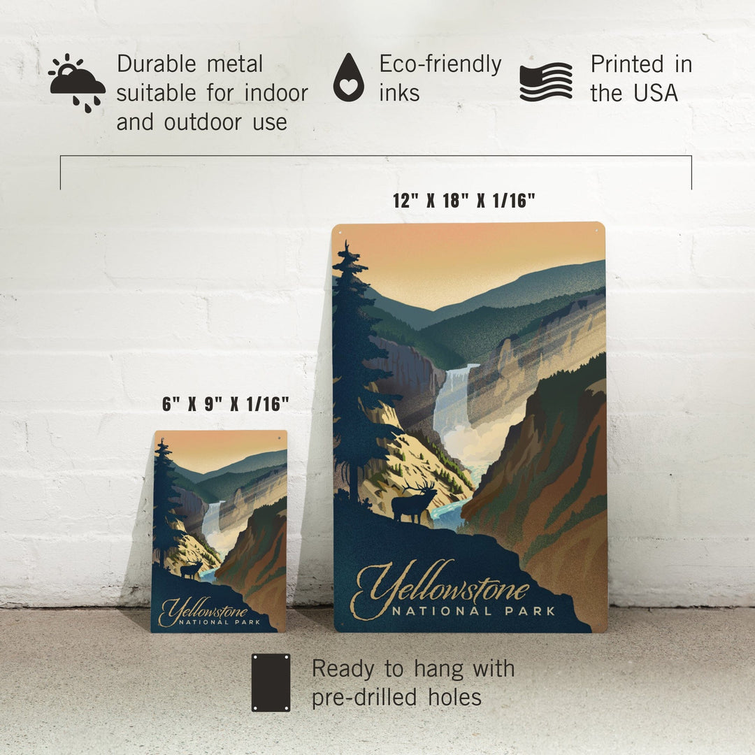 Yellowstone National Park, Yellowstone Falls, Lithograph, Metal Signs Metal Lantern Press