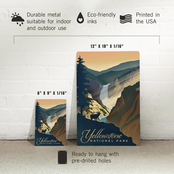 Yellowstone National Park, Yellowstone Falls, Lithograph, Metal Signs Metal Lantern Press