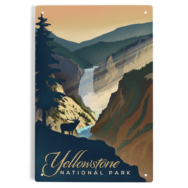 Yellowstone National Park, Yellowstone Falls, Lithograph, Metal Signs Metal Lantern Press