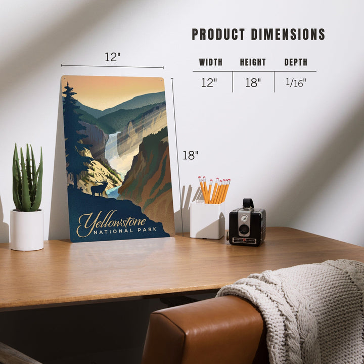 Yellowstone National Park, Yellowstone Falls, Lithograph, Metal Signs Metal Lantern Press