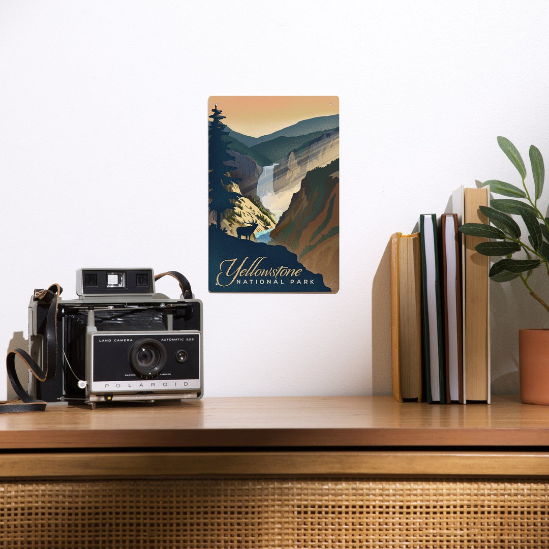 Yellowstone National Park, Yellowstone Falls, Lithograph, Metal Signs Metal Lantern Press