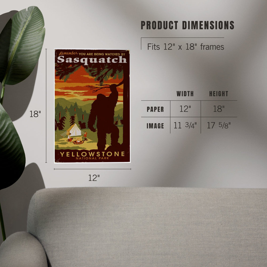 Yellowstone National Park, You Are Being Watched By Sasquatch, Art & Giclee Prints Art Lantern Press
