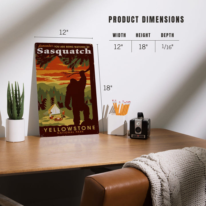 Yellowstone National Park, You Are Being Watched By Sasquatch, Metal Signs Metal Lantern Press