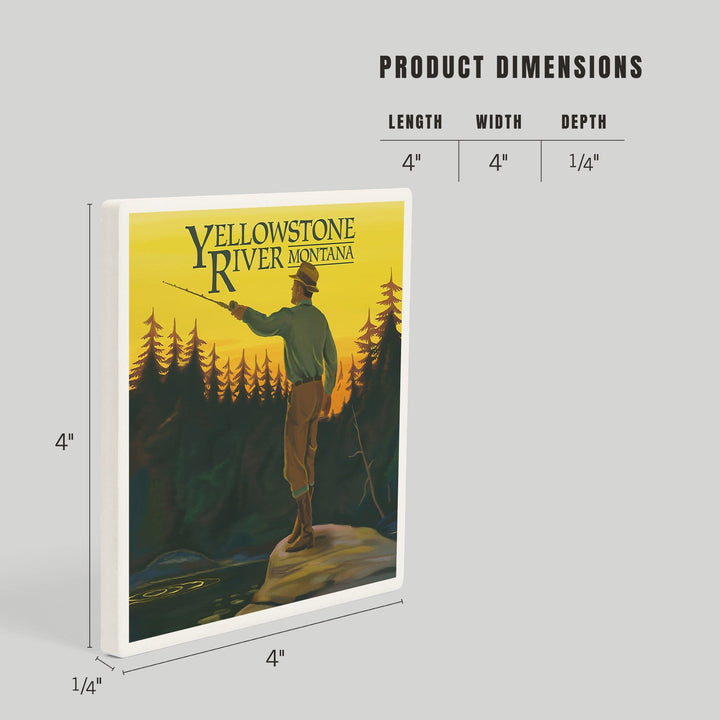 Yellowstone River, Montana, Fly Fishing Scene, Coasters Coasters Lantern Press