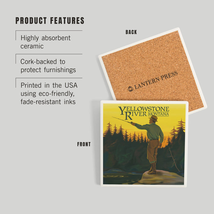 Yellowstone River, Montana, Fly Fishing Scene, Coasters Coasters Lantern Press