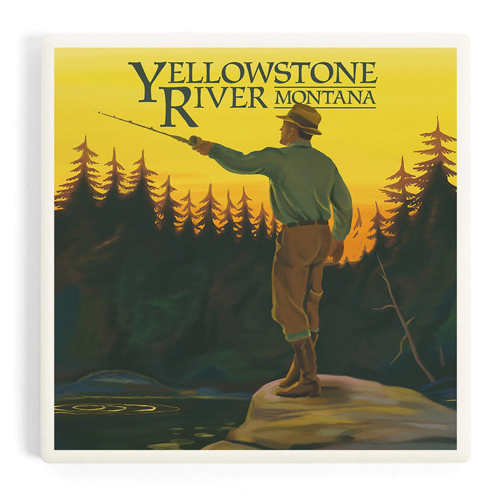 Yellowstone River, Montana, Fly Fishing Scene, Coasters Coasters Lantern Press Coaster