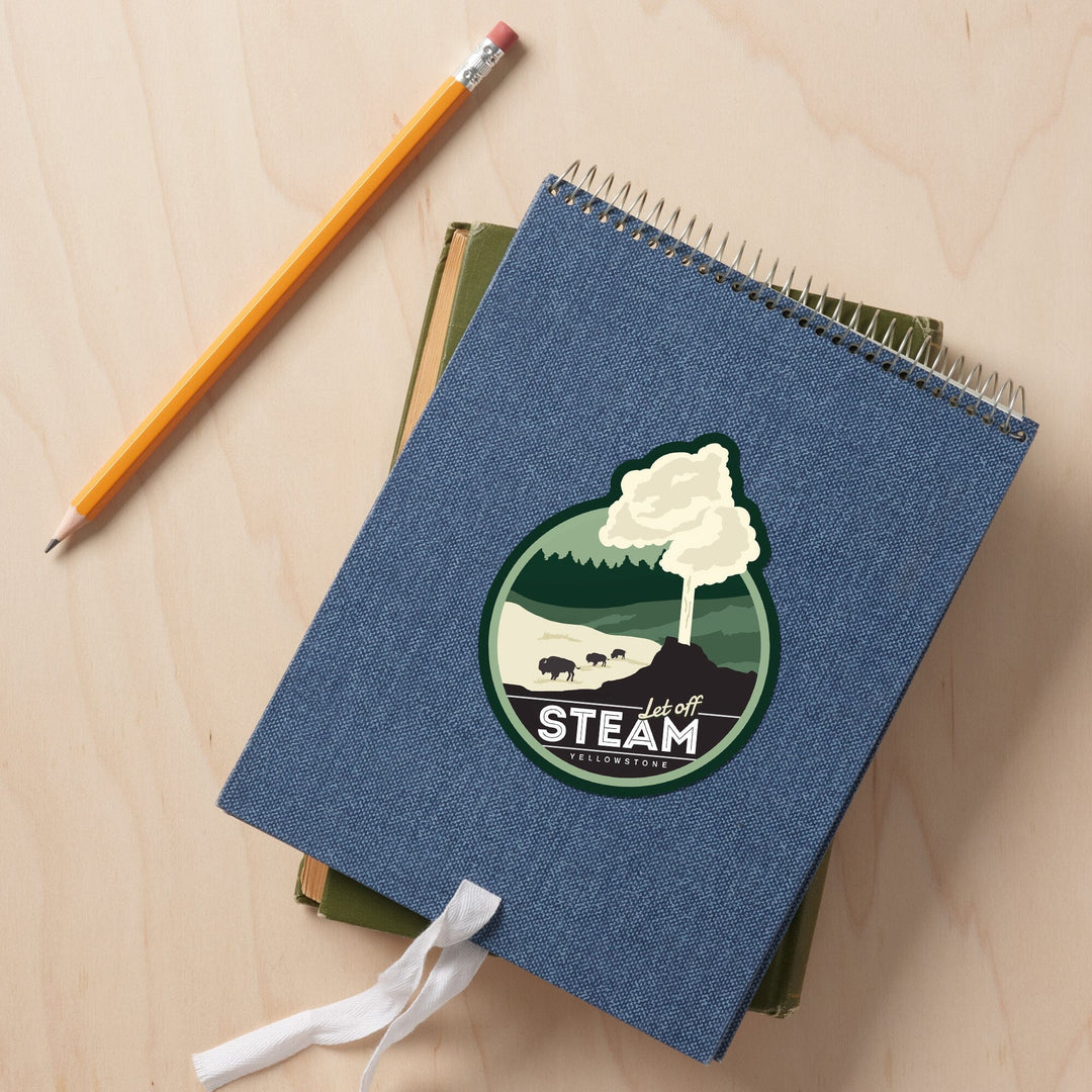 Yellowstone, Wyoming, Let Off Steam, Geyser, Vector Style, Contour, Lantern Press Artwork, Vinyl Sticker Sticker Lantern Press