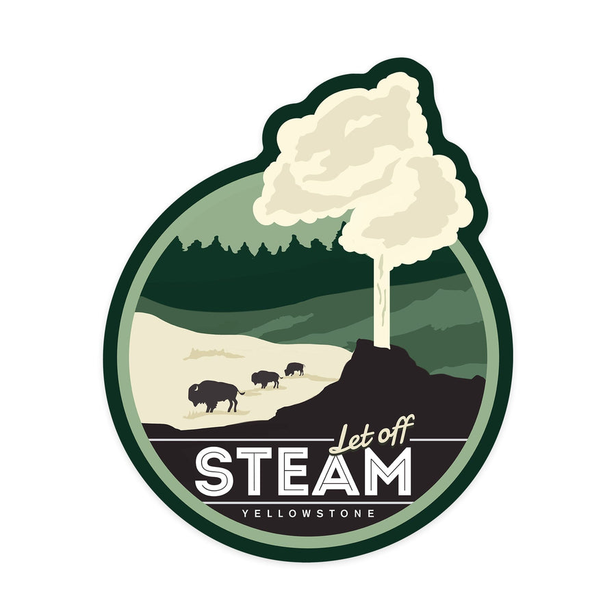 Yellowstone, Wyoming, Let Off Steam, Geyser, Vector Style, Contour, Lantern Press Artwork, Vinyl Sticker Sticker Lantern Press