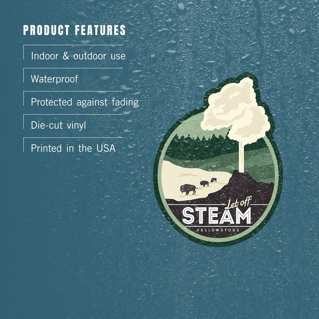Yellowstone, Wyoming, Let Off Steam, Geyser, Vector Style, Contour, Lantern Press Artwork, Vinyl Sticker Sticker Lantern Press