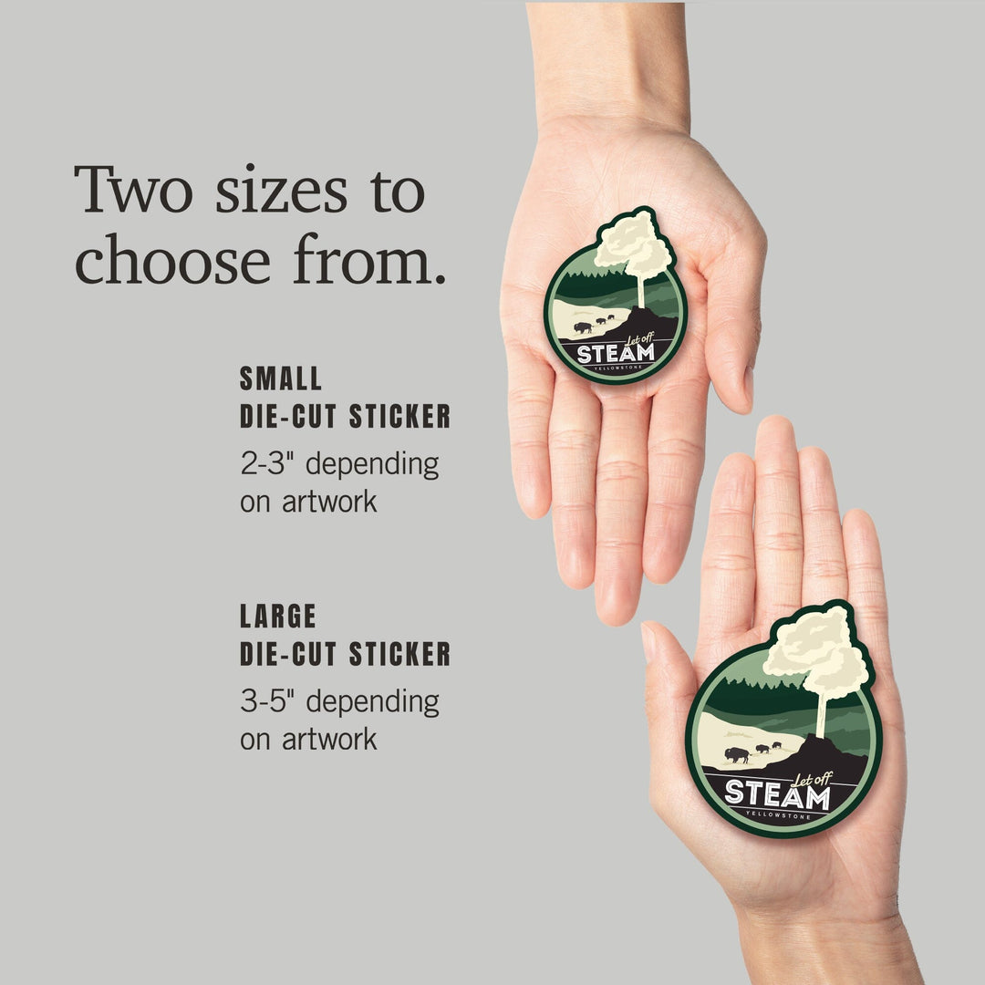 Yellowstone, Wyoming, Let Off Steam, Geyser, Vector Style, Contour, Lantern Press Artwork, Vinyl Sticker Sticker Lantern Press