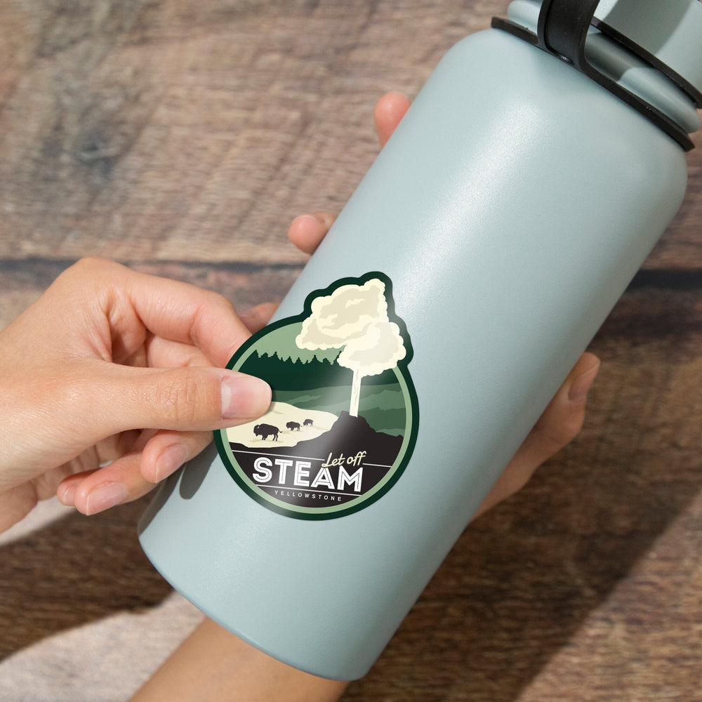 Yellowstone, Wyoming, Let Off Steam, Geyser, Vector Style, Contour, Lantern Press Artwork, Vinyl Sticker Sticker Lantern Press