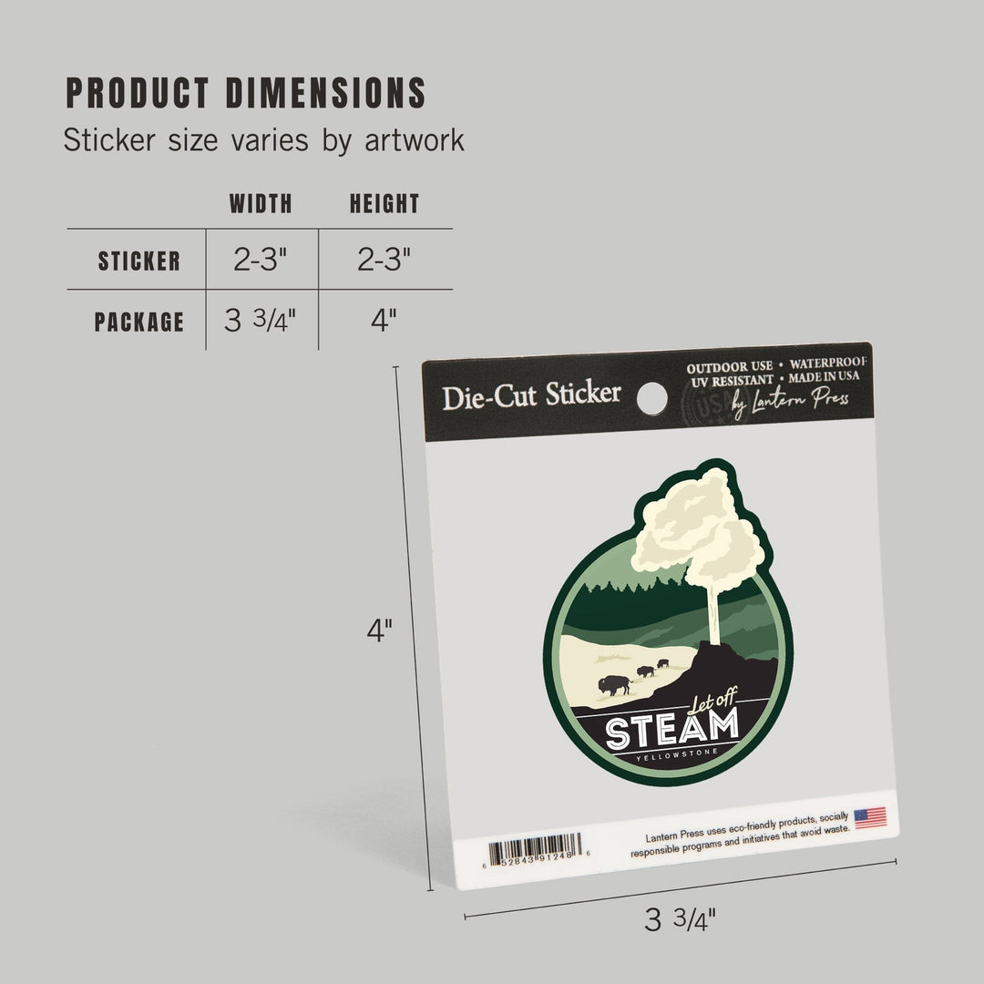 Yellowstone, Wyoming, Let Off Steam, Geyser, Vector Style, Contour, Lantern Press Artwork, Vinyl Sticker Sticker Lantern Press