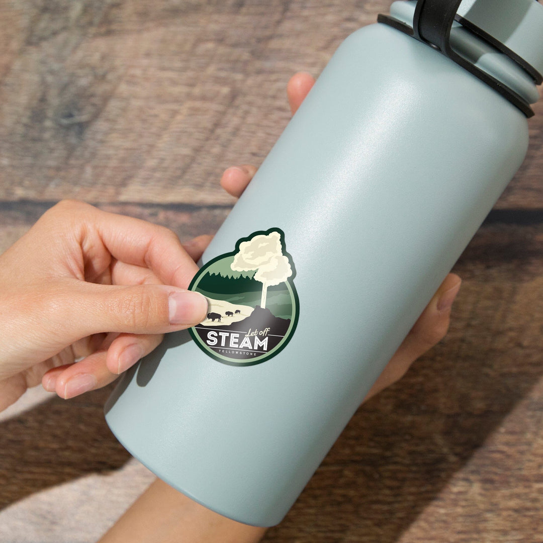 Yellowstone, Wyoming, Let Off Steam, Geyser, Vector Style, Contour, Lantern Press Artwork, Vinyl Sticker Sticker Lantern Press