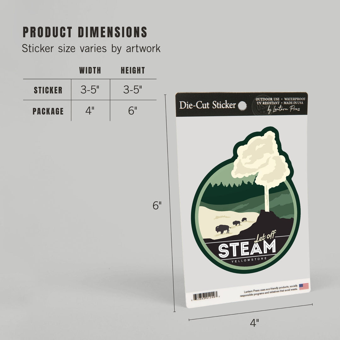 Yellowstone, Wyoming, Let Off Steam, Geyser, Vector Style, Contour, Lantern Press Artwork, Vinyl Sticker Sticker Lantern Press