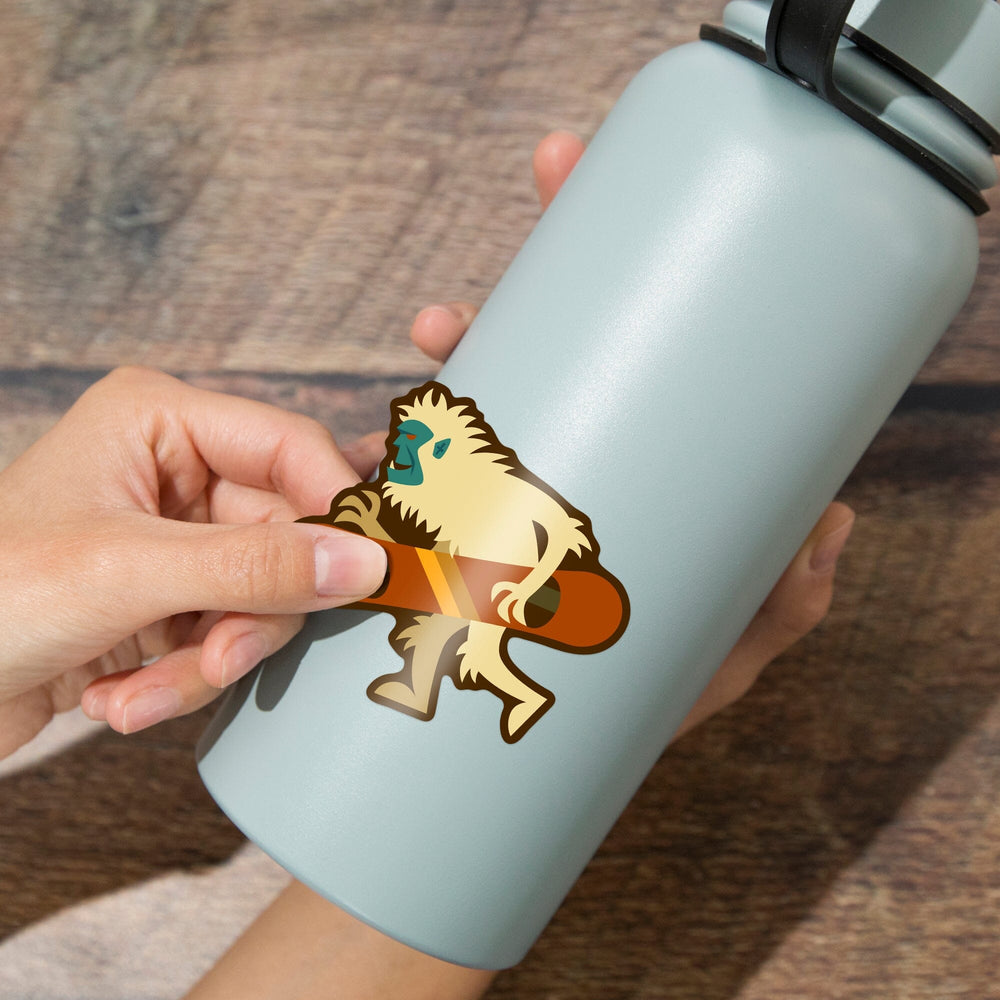 Yeti, Snowboarding, Geometric, Contour, Lantern Press Artwork, Vinyl Sticker Sticker Lantern Press