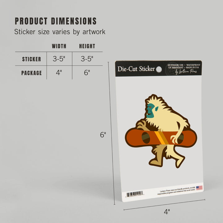 Yeti, Snowboarding, Geometric, Contour, Lantern Press Artwork, Vinyl Sticker Sticker Lantern Press