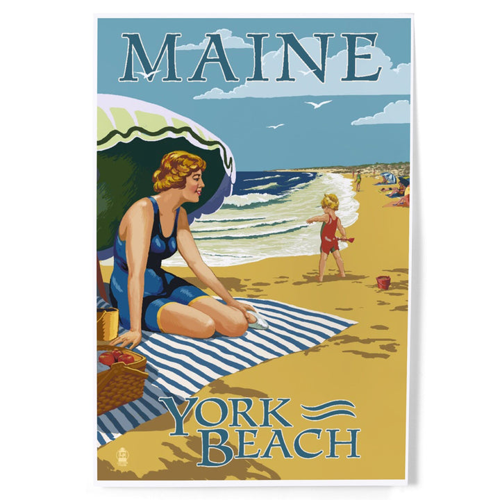 York Beach, Maine, Beach Scene, Art & Giclee Prints Art Lantern Press 8 x 12 Art Print