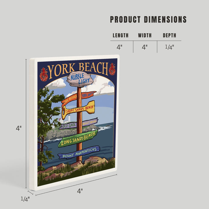 York Beach, Maine, Destinations Sign, Coasters Coasters Lantern Press