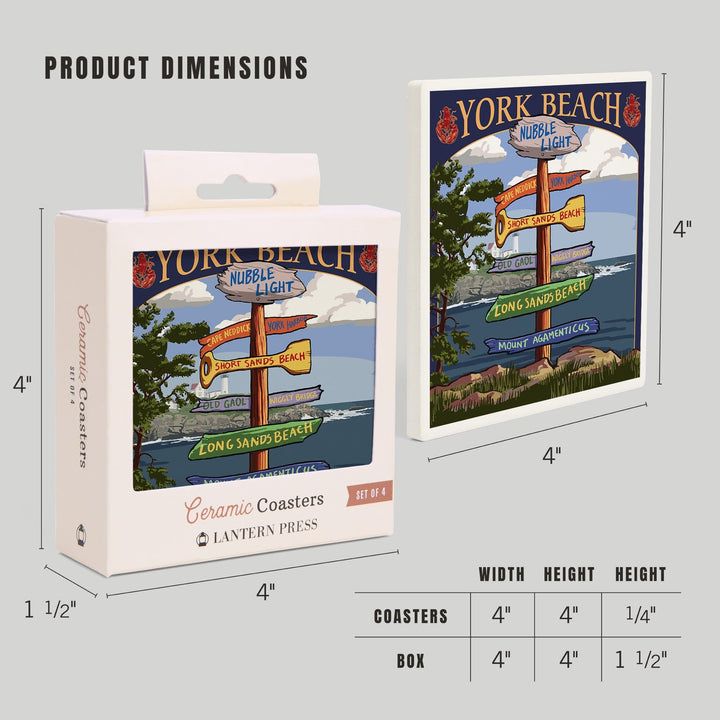 York Beach, Maine, Destinations Sign, Coasters Coasters Lantern Press