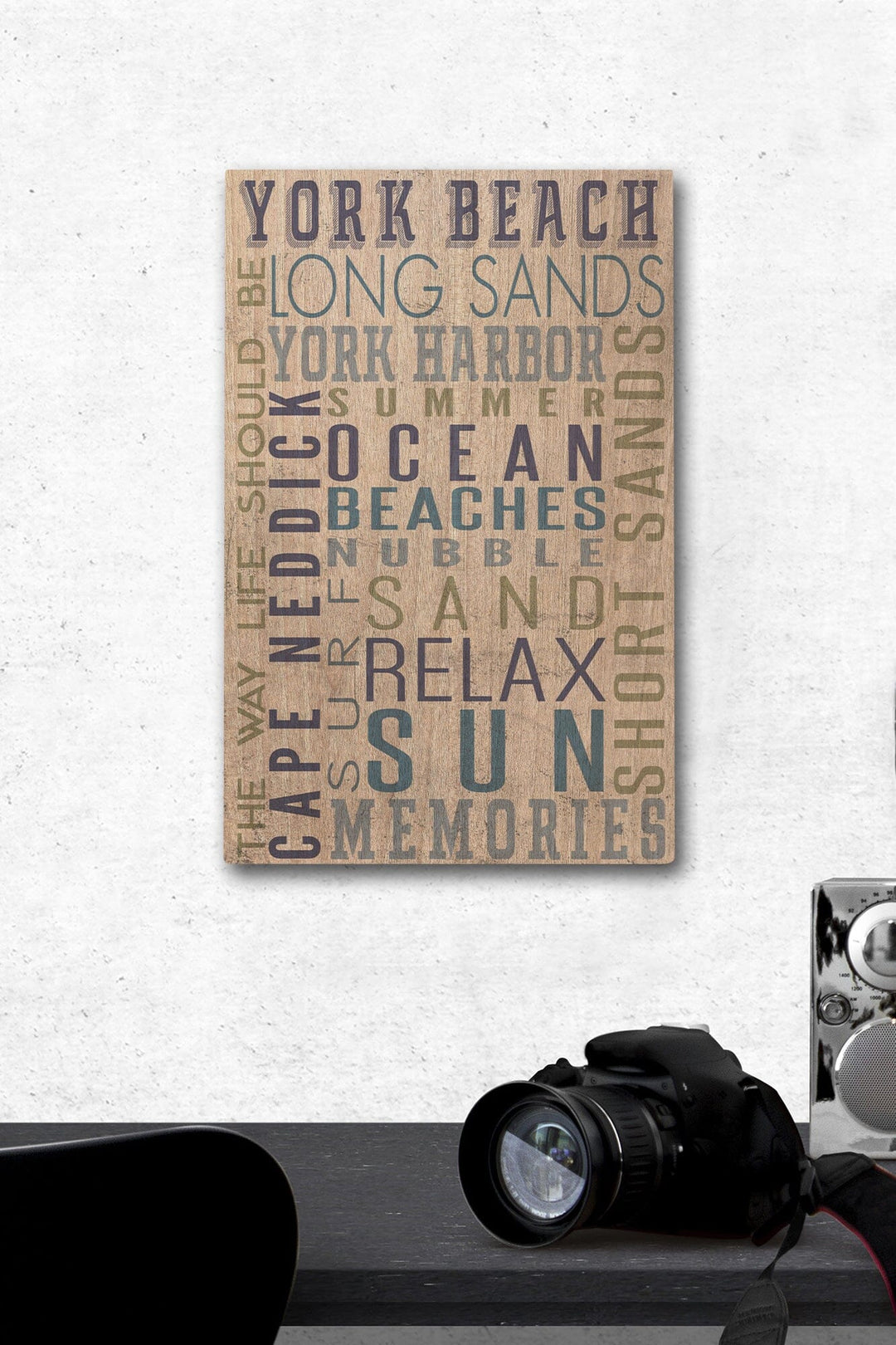 York Beach, Maine, Typography, Lantern Press Artwork, Wood Signs and Postcards Wood Lantern Press 12 x 18 Wood Gallery Print