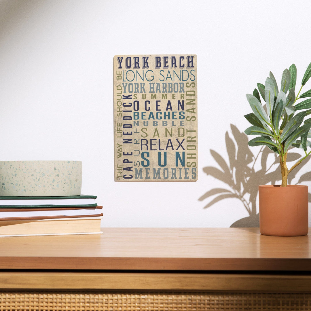 York Beach, Maine, Typography, Lantern Press Artwork, Wood Signs and Postcards Wood Lantern Press