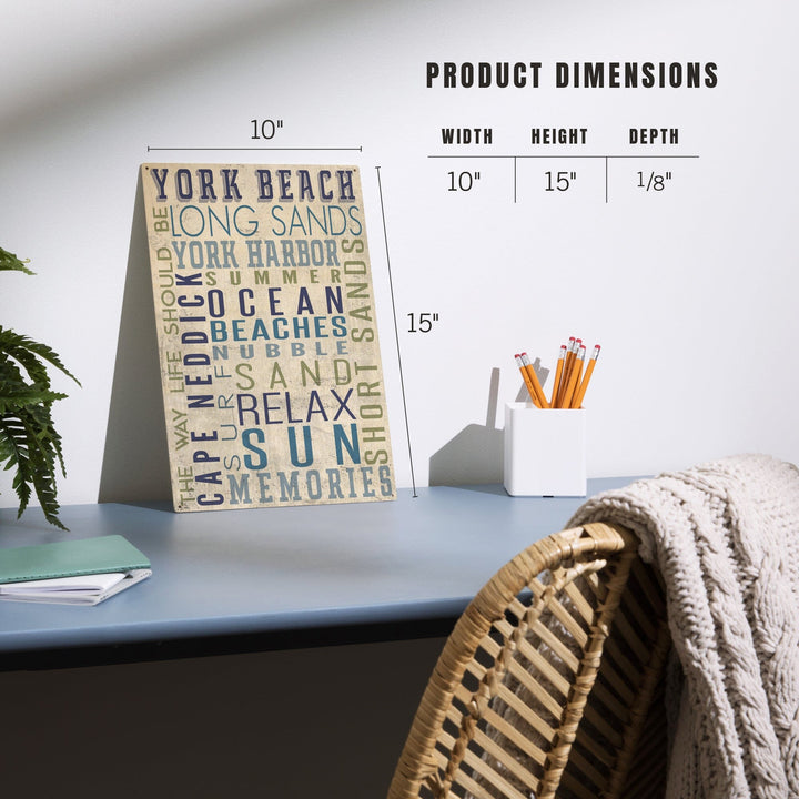 York Beach, Maine, Typography, Lantern Press Artwork, Wood Signs and Postcards Wood Lantern Press