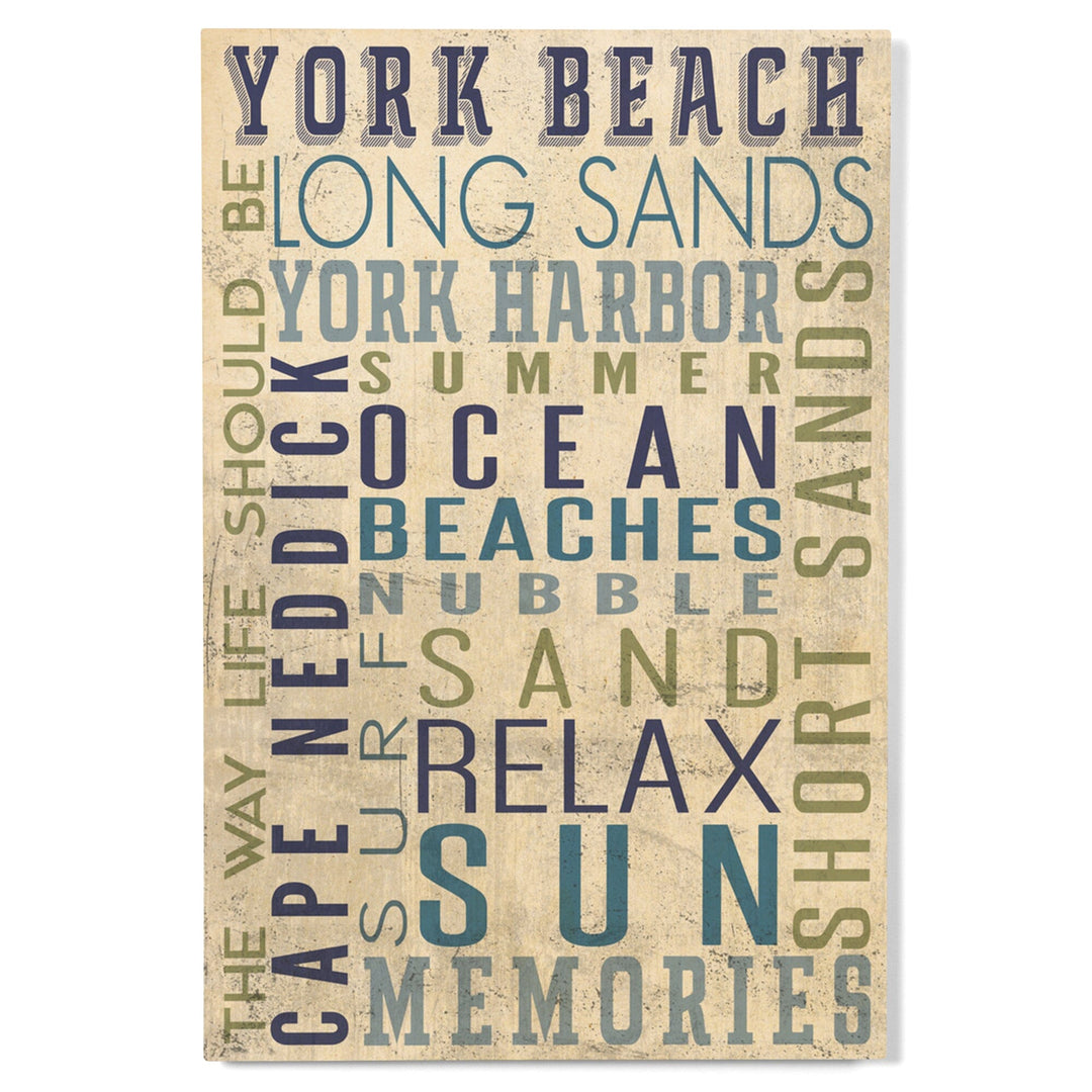 York Beach, Maine, Typography, Lantern Press Artwork, Wood Signs and Postcards Wood Lantern Press