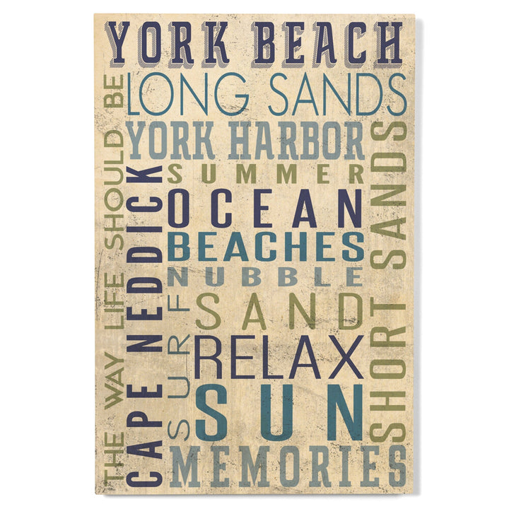 York Beach, Maine, Typography, Lantern Press Artwork, Wood Signs and Postcards Wood Lantern Press