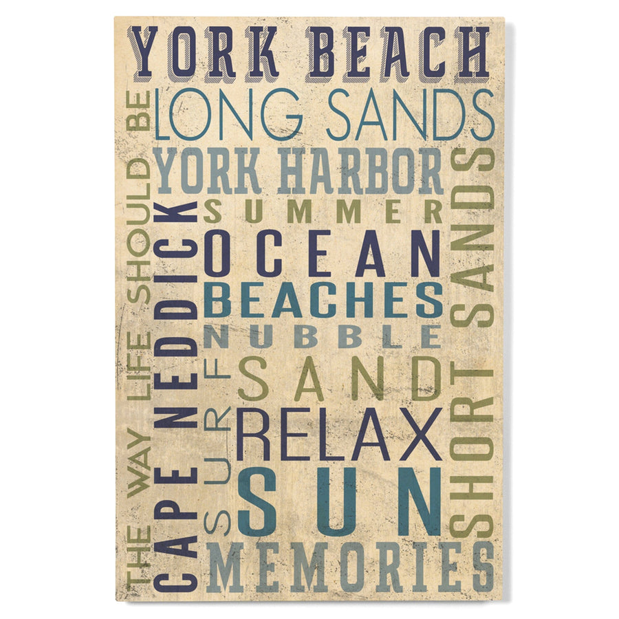 York Beach, Maine, Typography, Lantern Press Artwork, Wood Signs and Postcards Wood Lantern Press