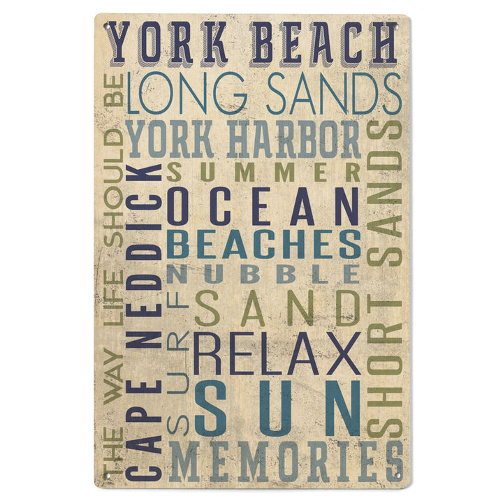 York Beach, Maine, Typography, Lantern Press Artwork, Wood Signs and Postcards Wood Lantern Press
