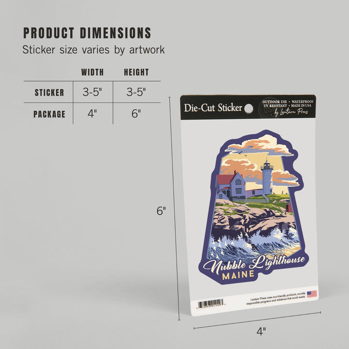 York, Maine, Nubble Lighthouse, Contour, Lantern Press Artwork, Vinyl Sticker Sticker Lantern Press