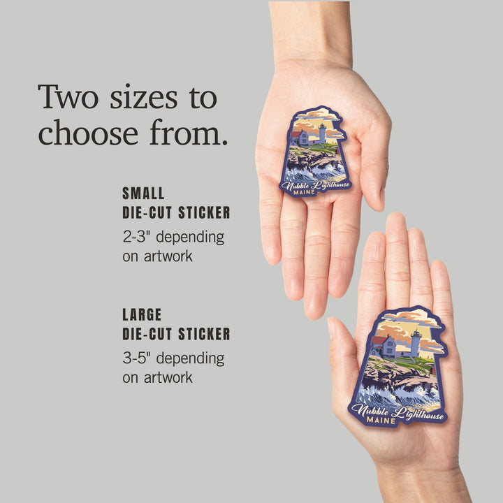 York, Maine, Nubble Lighthouse, Contour, Lantern Press Artwork, Vinyl Sticker Sticker Lantern Press