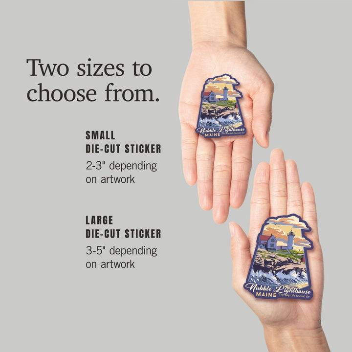 York, Maine, Nubble Lighthouse, The Way Life Should Be, Contour, Lantern Press Artwork, Vinyl Sticker Sticker Lantern Press