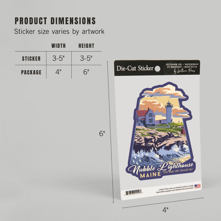York, Maine, Nubble Lighthouse, The Way Life Should Be, Contour, Lantern Press Artwork, Vinyl Sticker Sticker Lantern Press
