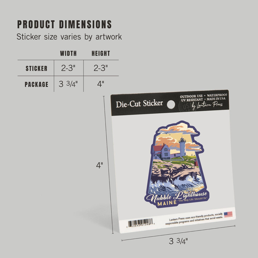 York, Maine, Nubble Lighthouse, The Way Life Should Be, Contour, Lantern Press Artwork, Vinyl Sticker Sticker Lantern Press