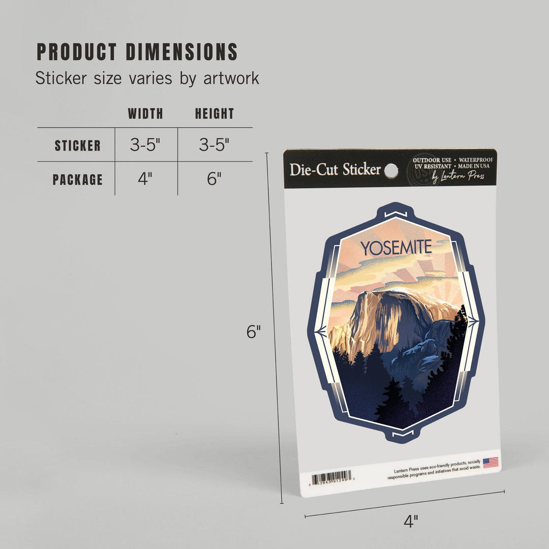 Yosemite, California, Half Dome, Lithograph, Contour, Vinyl Sticker Sticker Lantern Press