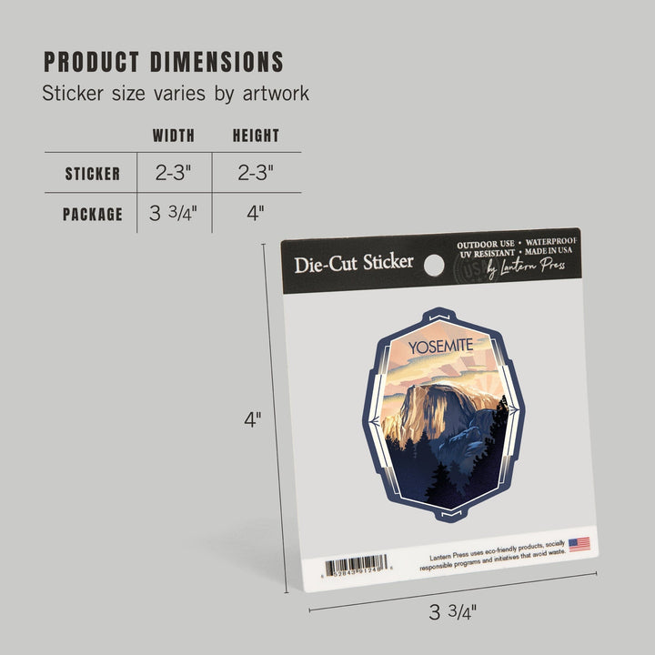 Yosemite, California, Half Dome, Lithograph, Contour, Vinyl Sticker Sticker Lantern Press