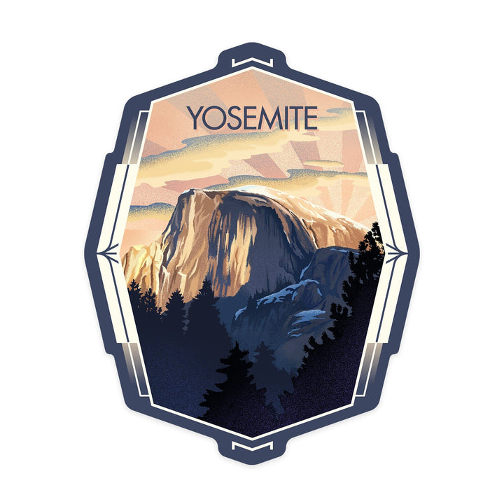 Yosemite, California, Half Dome, Lithograph, Contour, Vinyl Sticker Sticker Lantern Press
