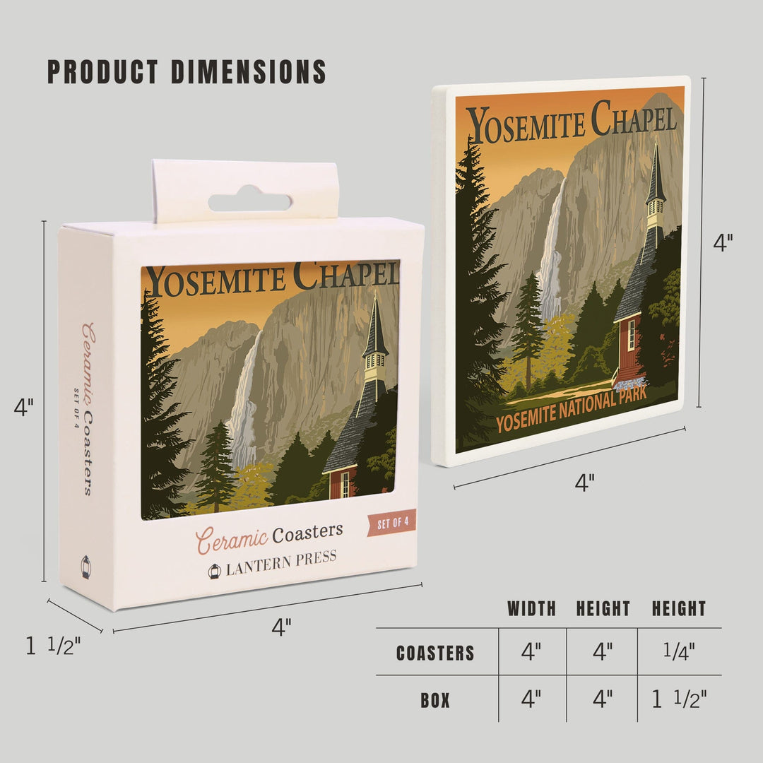 Yosemite Chapel and Yosemite Falls, California, Coasters Coasters Lantern Press