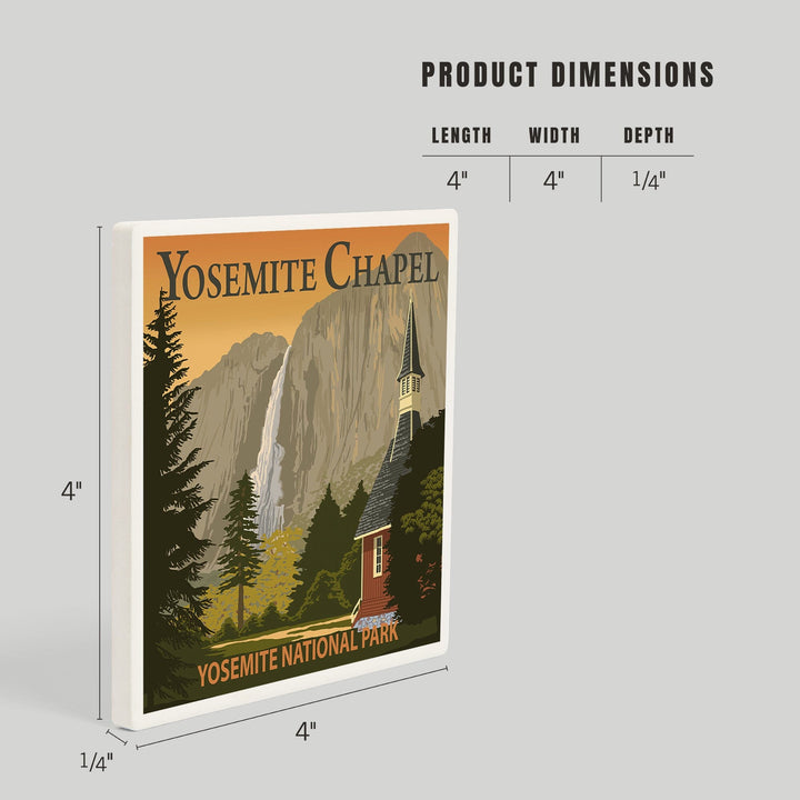 Yosemite Chapel and Yosemite Falls, California, Coasters Coasters Lantern Press